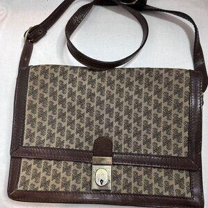 Vintage Jaeger Made In Italy Monogram Leather Crossbody Bag 90s Brown